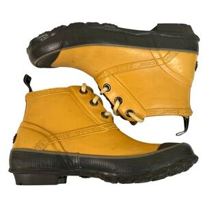 Women’s Bogs Rubber Booties Sz 7 Charlot Duck Yellow Lace Up Rain Garden